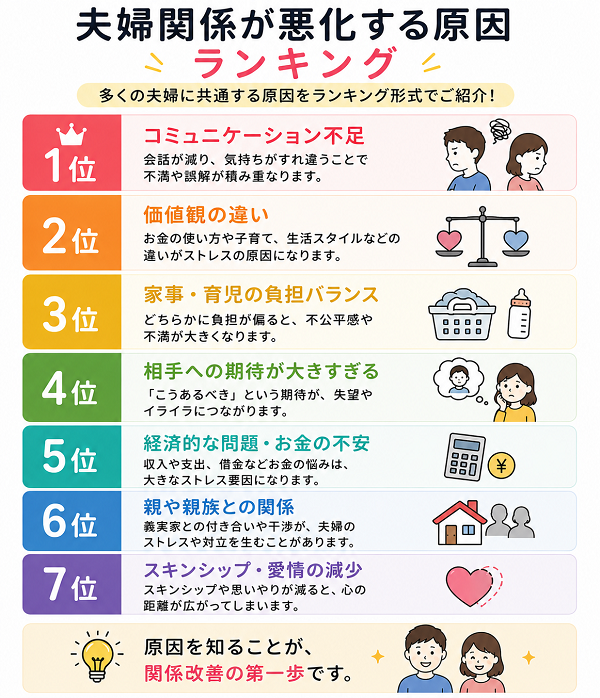 夫婦関係が悪化する原因ランキング
