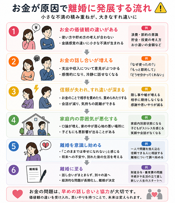 お金が原因で離婚に発展する流れ