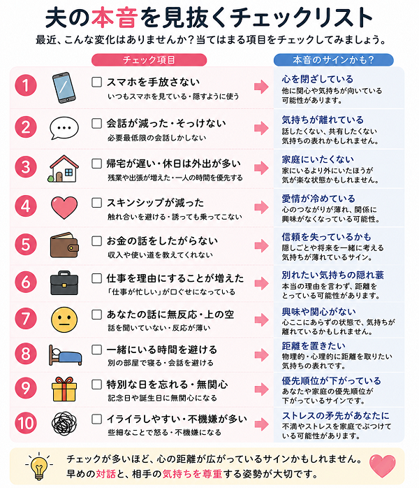 夫の本音を見抜くチェックリスト